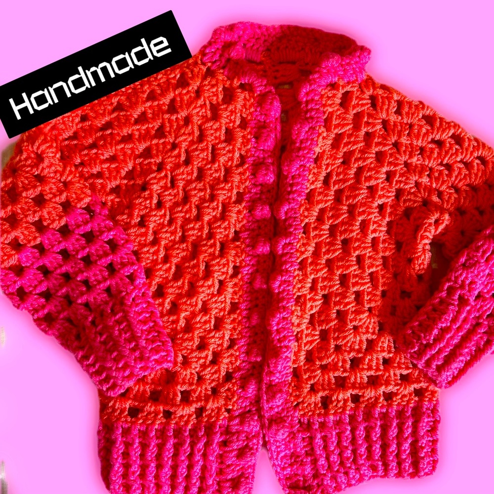 Little Girls Handmade Crochet Cardigan Size 4